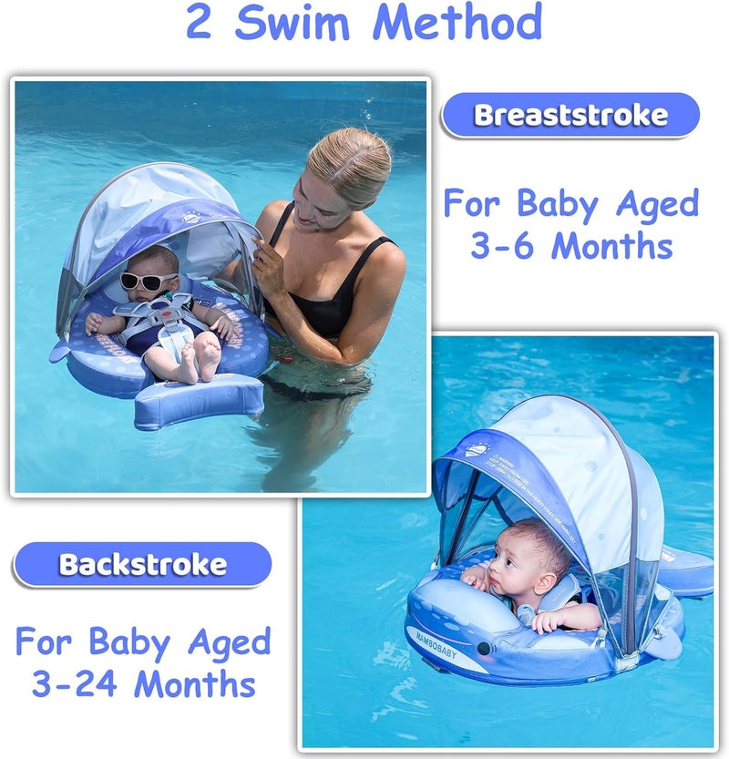 28°C Mambobaby Baby Pool Float with Canopy & Tail Baby Swim Float Non-Inflatable Solid Baby Float Soft Waterproof Skin-Friendly Material Infant Swim Float for 3-24 Months Baby Boys Girls(Shark) - Image 4